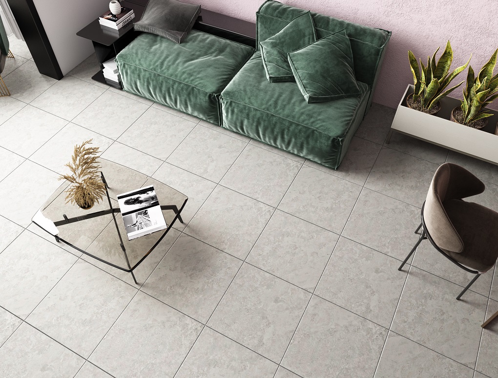 cerámica boston perla 45x45 en el piso de la sala