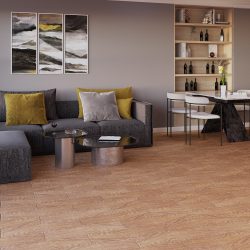 cerámica madera castaño beige 15x60 en sala interior