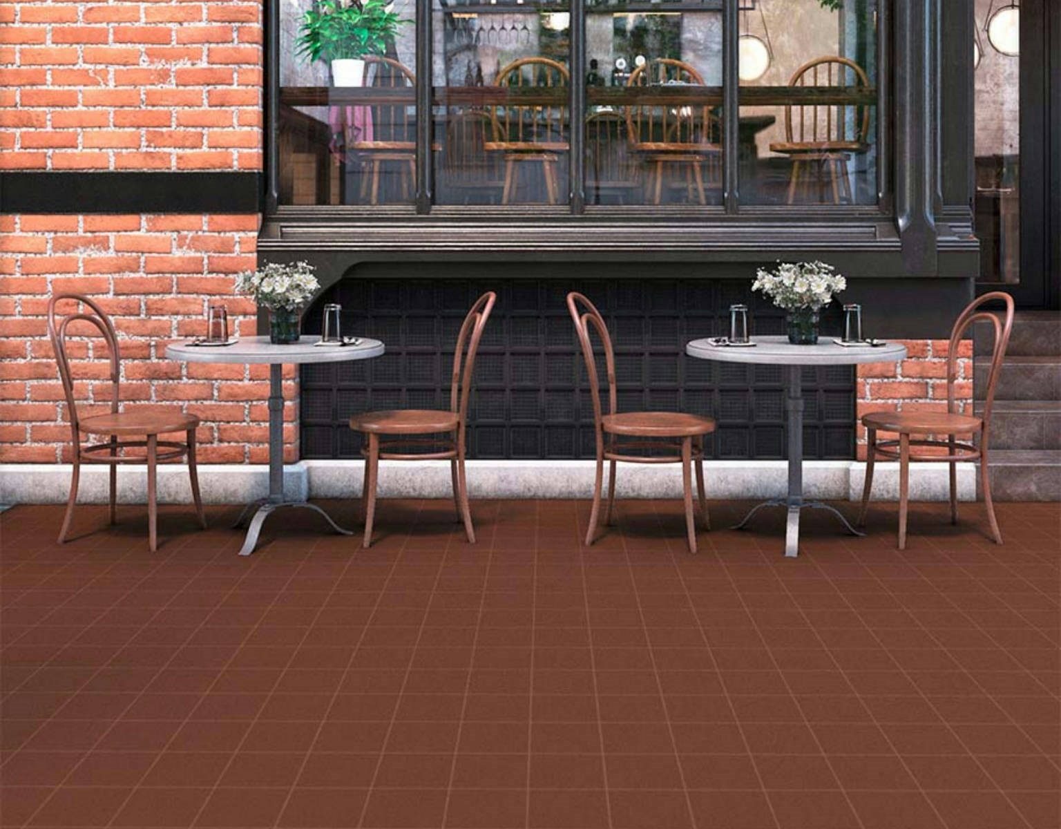 cocina con gres Túnez rojo 15x15 liso