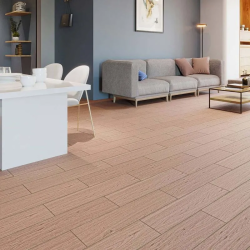 cerámica madera nogal café 15x60 en una sala interior