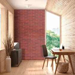 pared interior con fachaleta lisa gamas rojas 7x25