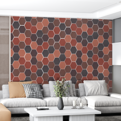piso gres hexagonal en pared de la sala